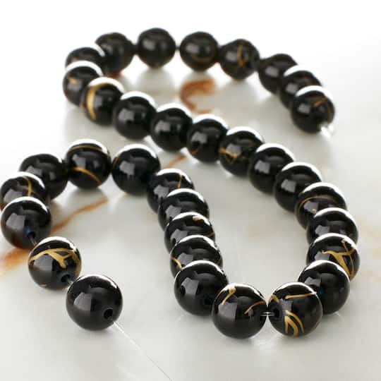 12 Pack: Black Coated Glass Round Beads, 8mm by Bead Landing™